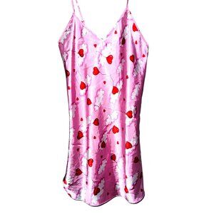 Moon Dance Pink Heart & Cloud Patterned Satin Chemise Medium
